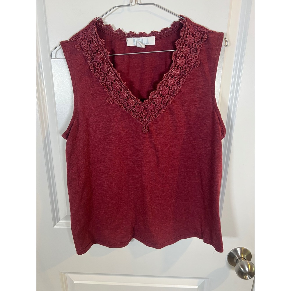 Bunulu Womens Sleeveless Top Crochet Lace Trim Burgundy Size L